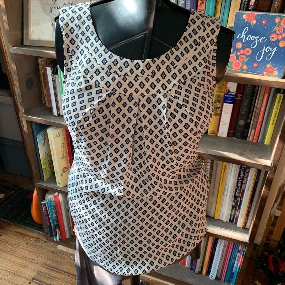CAbi white polka dot business casual S blouse